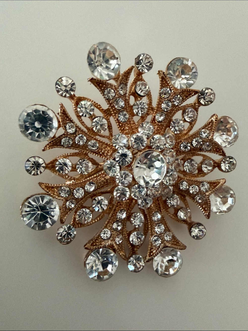 BHLDN Gold-Tone Clear Crystal Radiant Floral Brooch